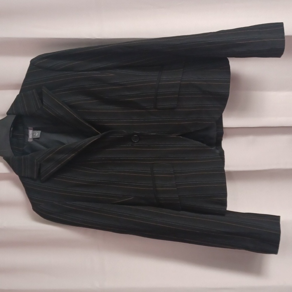 Kenneth Cole Reaction Black Pinstripe Blazer Single Button Cropped Tailored Sz 4